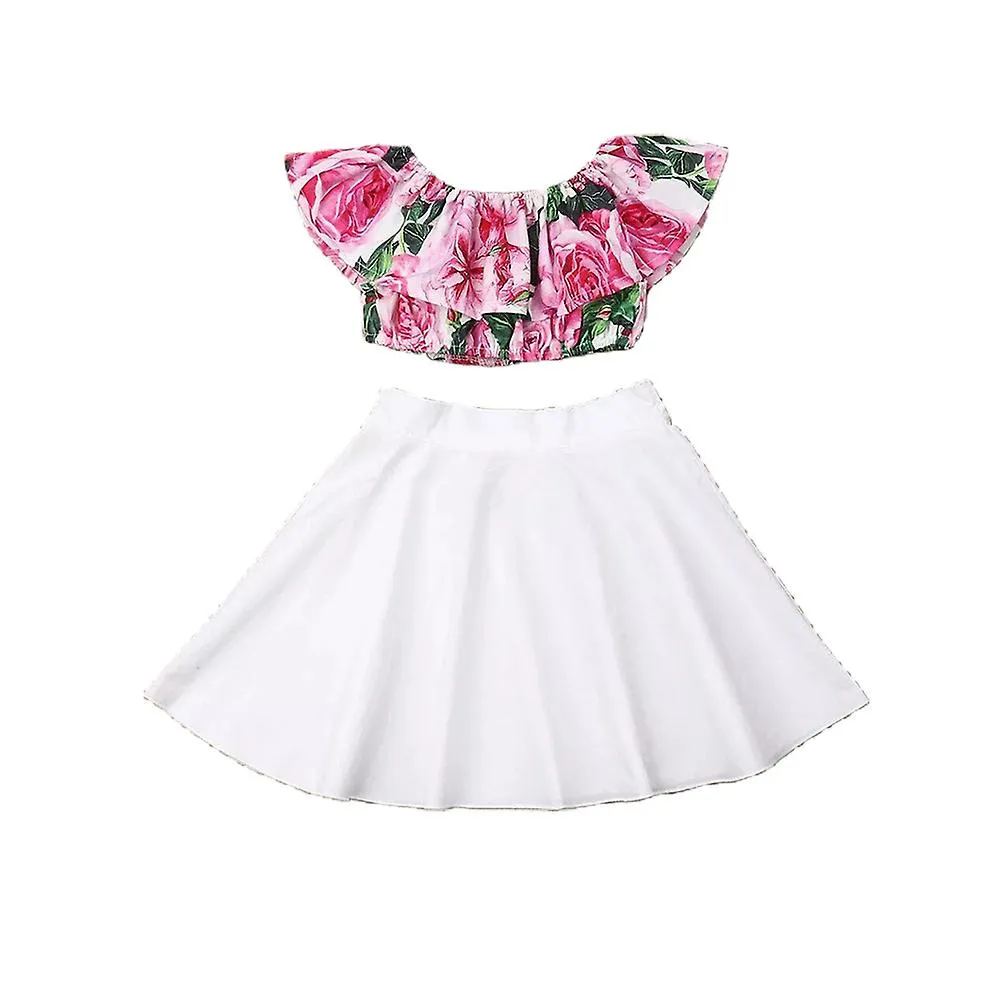 26 AñOS NIñOS NIñAS FUERA DEL HOMBRO FLORAL CROP TOP + FALDAS OUTFITS SET