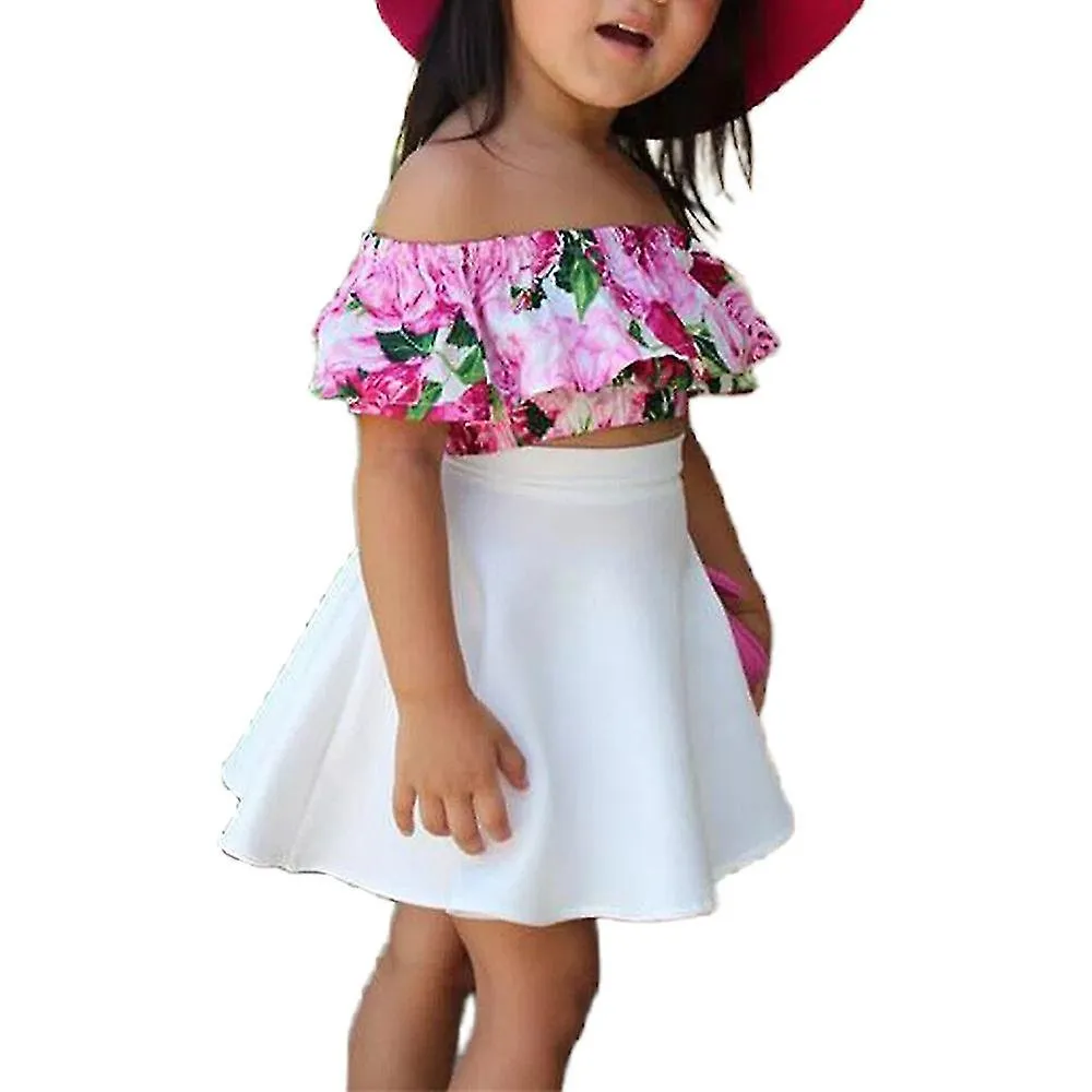 26 AñOS NIñOS NIñAS FUERA DEL HOMBRO FLORAL CROP TOP + FALDAS OUTFITS SET