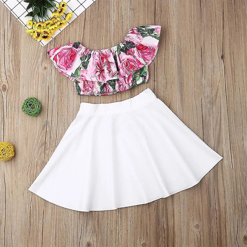 26 AñOS NIñOS NIñAS FUERA DEL HOMBRO FLORAL CROP TOP + FALDAS OUTFITS SET