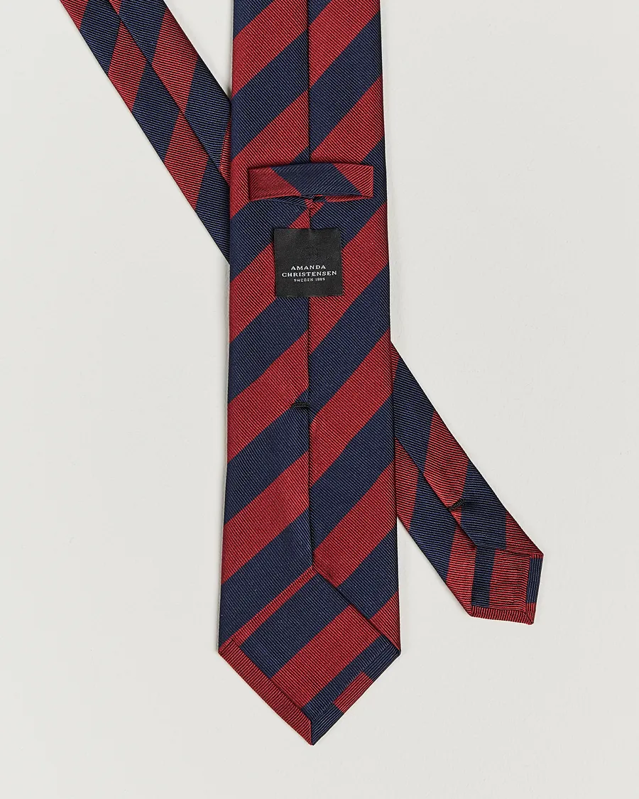 Amanda Christensen Regemental Stripe Classic Tie 8 cm Wine/Navy