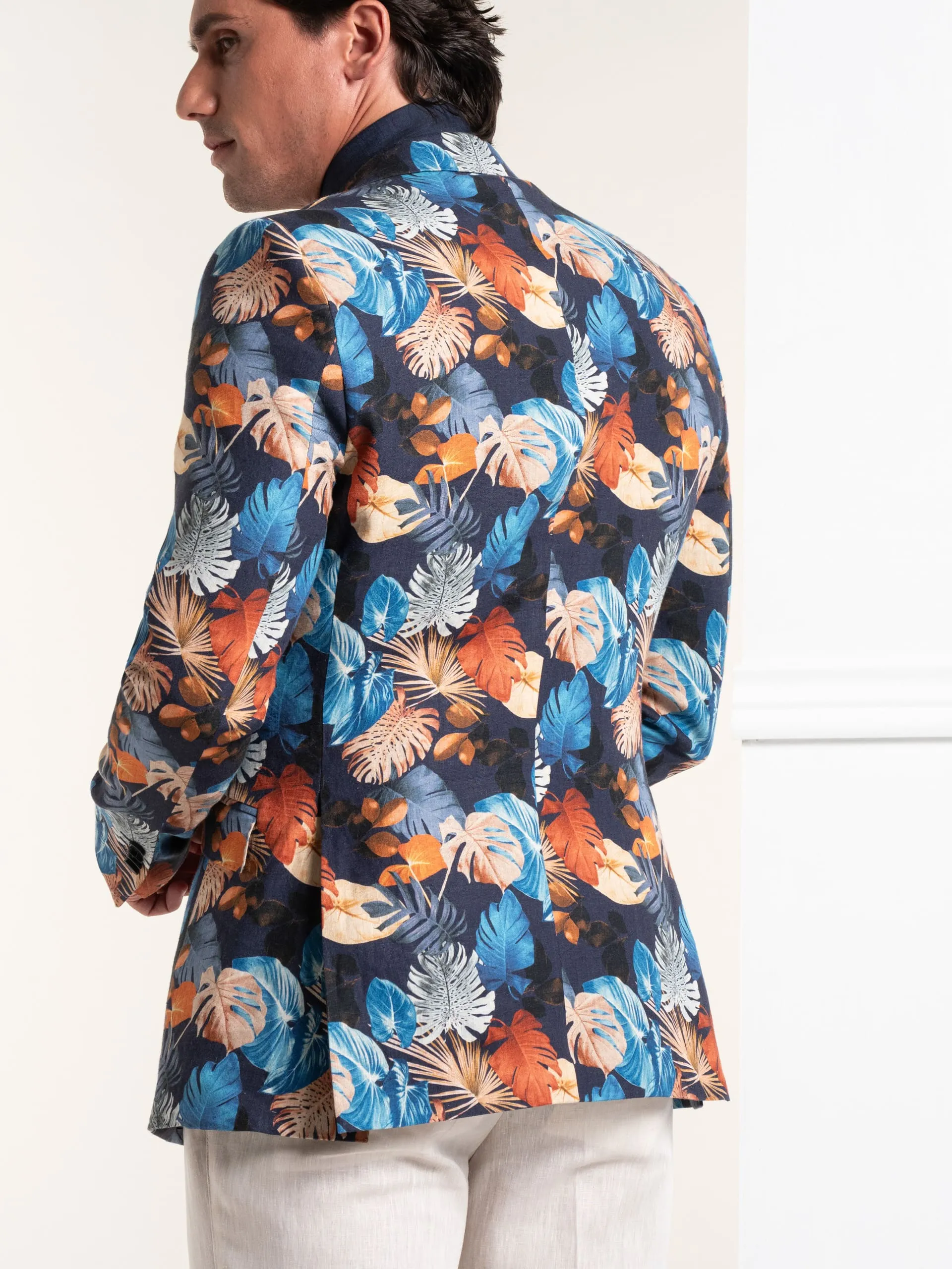 AMERICANA ESTAMPADA HOJAS MARINO NARANJA
