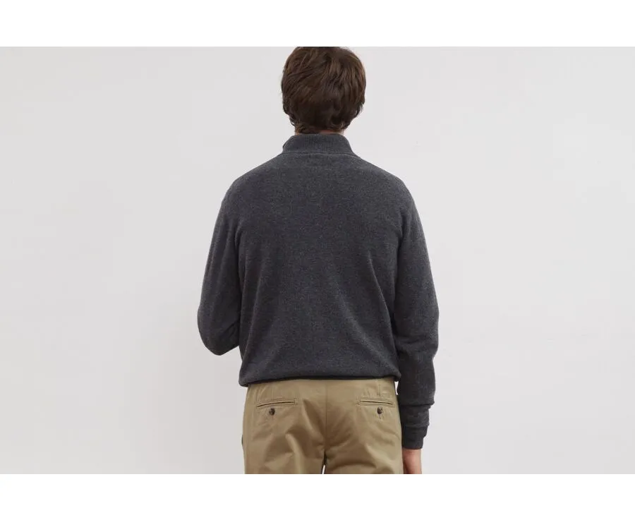 ANTHRACITE MELANGE GREY HALFZIP WOOL CABLE KNIT SWEATER  KEITHOR