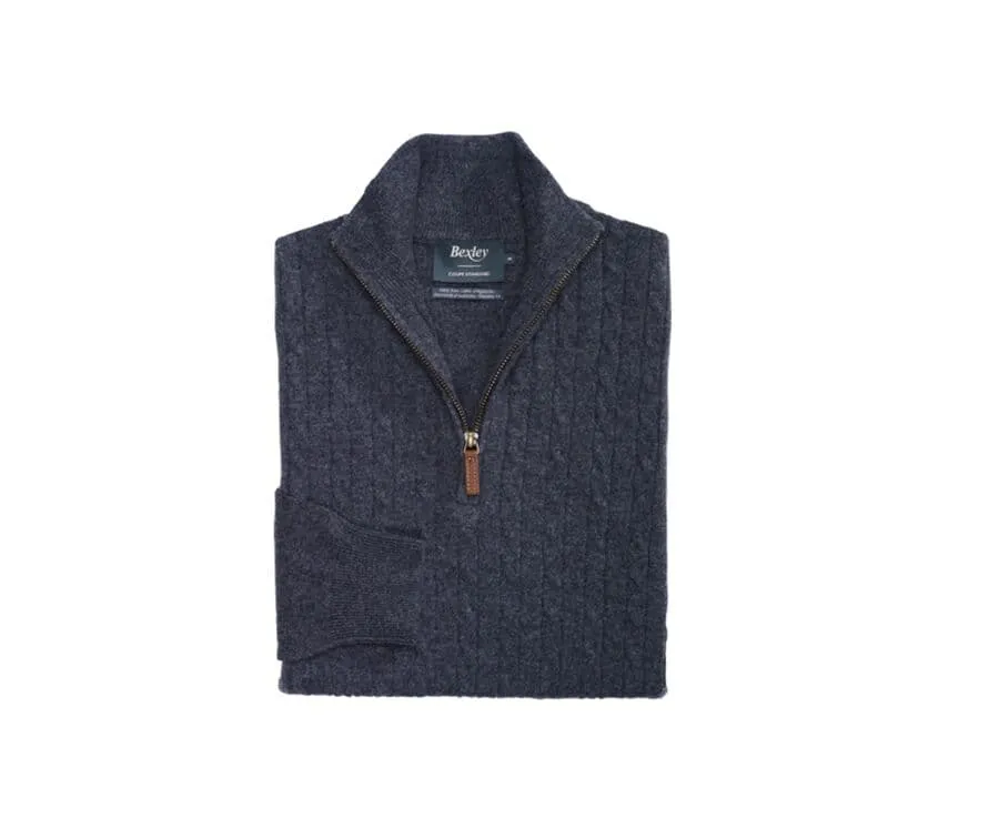 ANTHRACITE MELANGE GREY HALFZIP WOOL CABLE KNIT SWEATER  KEITHOR