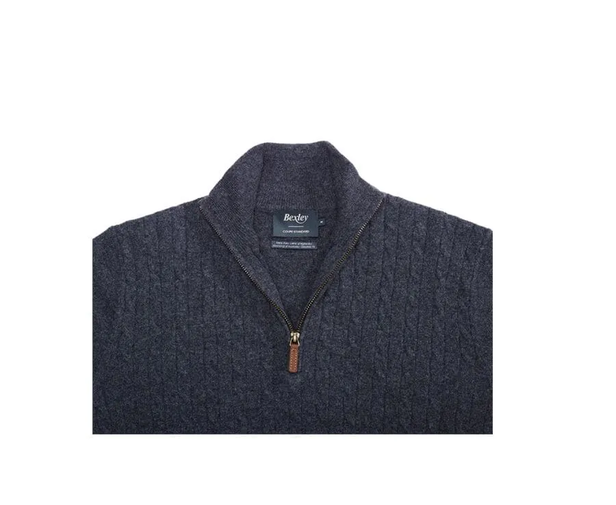 ANTHRACITE MELANGE GREY HALFZIP WOOL CABLE KNIT SWEATER  KEITHOR