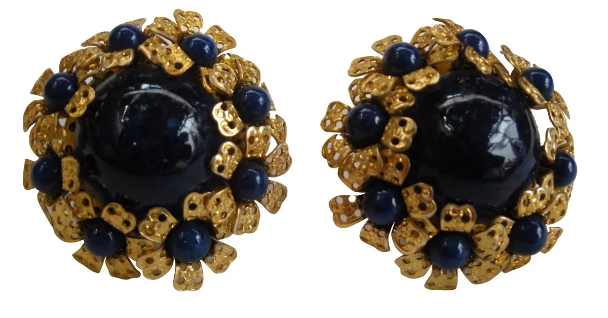 Autre Marque Pendientes de la vendimia (No firmado) Azul marino 