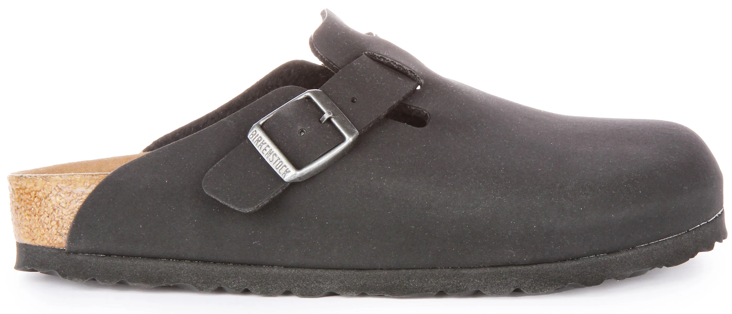 Birkenstock Boston Braided Elegant Pin Sandalias de Cuero Gamuzado con Hebilla en Marrón Claro