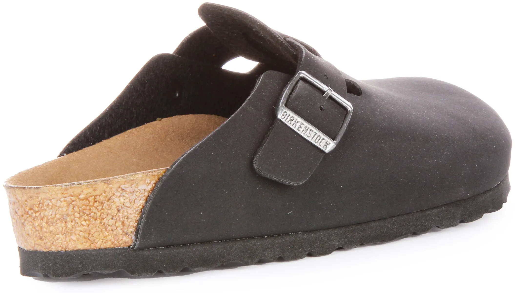 Birkenstock Boston Braided Elegant Pin Sandalias de Cuero Gamuzado con Hebilla en Marrón Claro