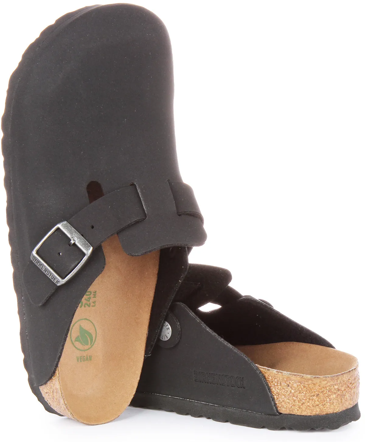 Birkenstock Boston Braided Elegant Pin Sandalias de Cuero Gamuzado con Hebilla en Marrón Claro