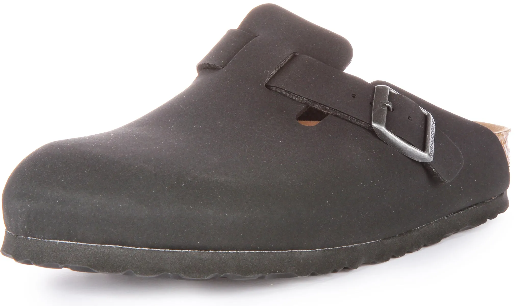 Birkenstock Boston Braided Elegant Pin Sandalias de Cuero Gamuzado con Hebilla en Marrón Claro