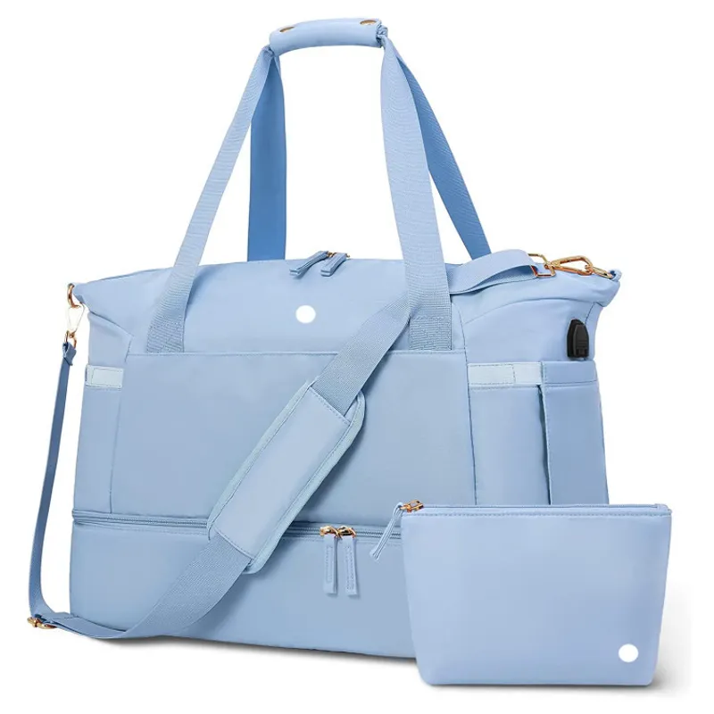 Bolsa de gimnasia de mujeres deportivas Nylon Sports Set de dos piezas con compartimento de zapatos grandes bolsas de gimnasia p