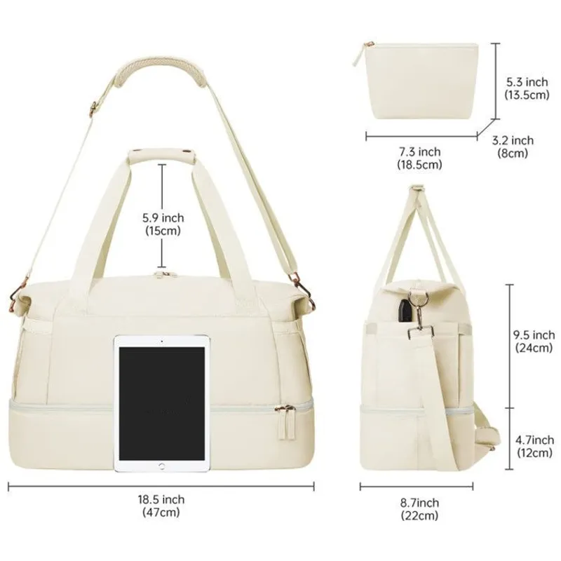 Bolsa de gimnasia de mujeres deportivas Nylon Sports Set de dos piezas con compartimento de zapatos grandes bolsas de gimnasia p