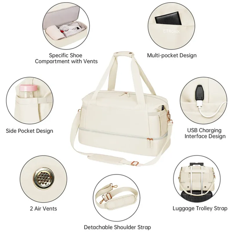Bolsa de gimnasia de mujeres deportivas Nylon Sports Set de dos piezas con compartimento de zapatos grandes bolsas de gimnasia p