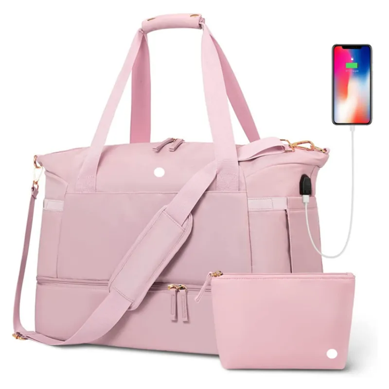 Bolsa de gimnasia de mujeres deportivas Nylon Sports Set de dos piezas con compartimento de zapatos grandes bolsas de gimnasia p