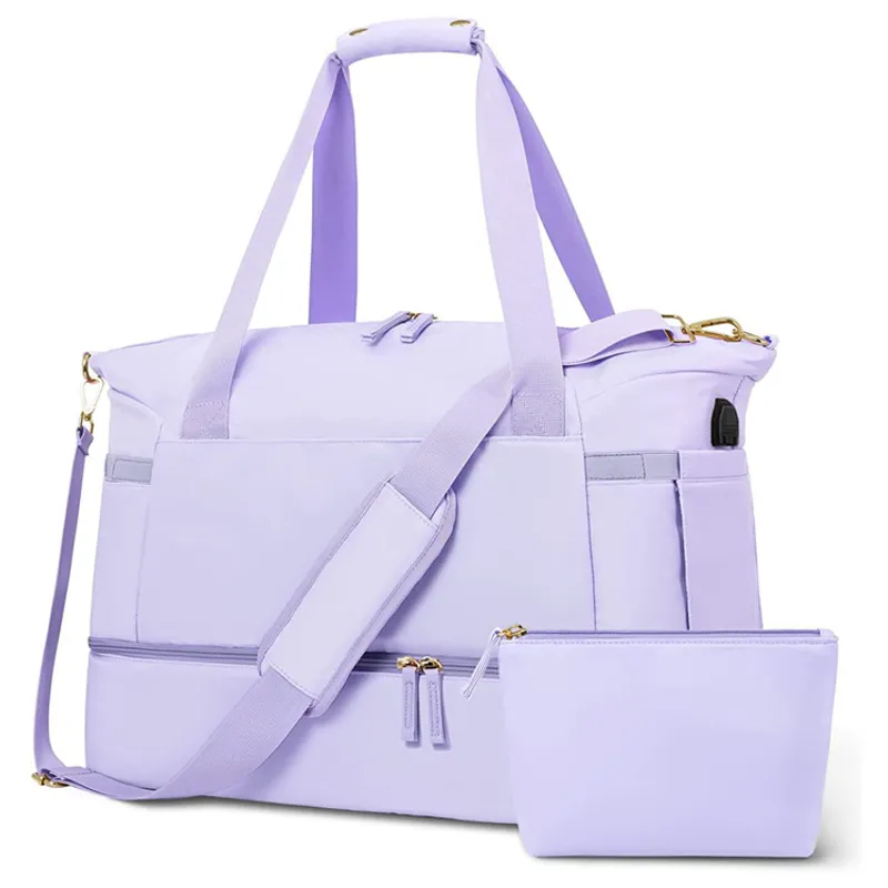Bolsa de gimnasia de mujeres deportivas Nylon Sports Set de dos piezas con compartimento de zapatos grandes bolsas de gimnasia p