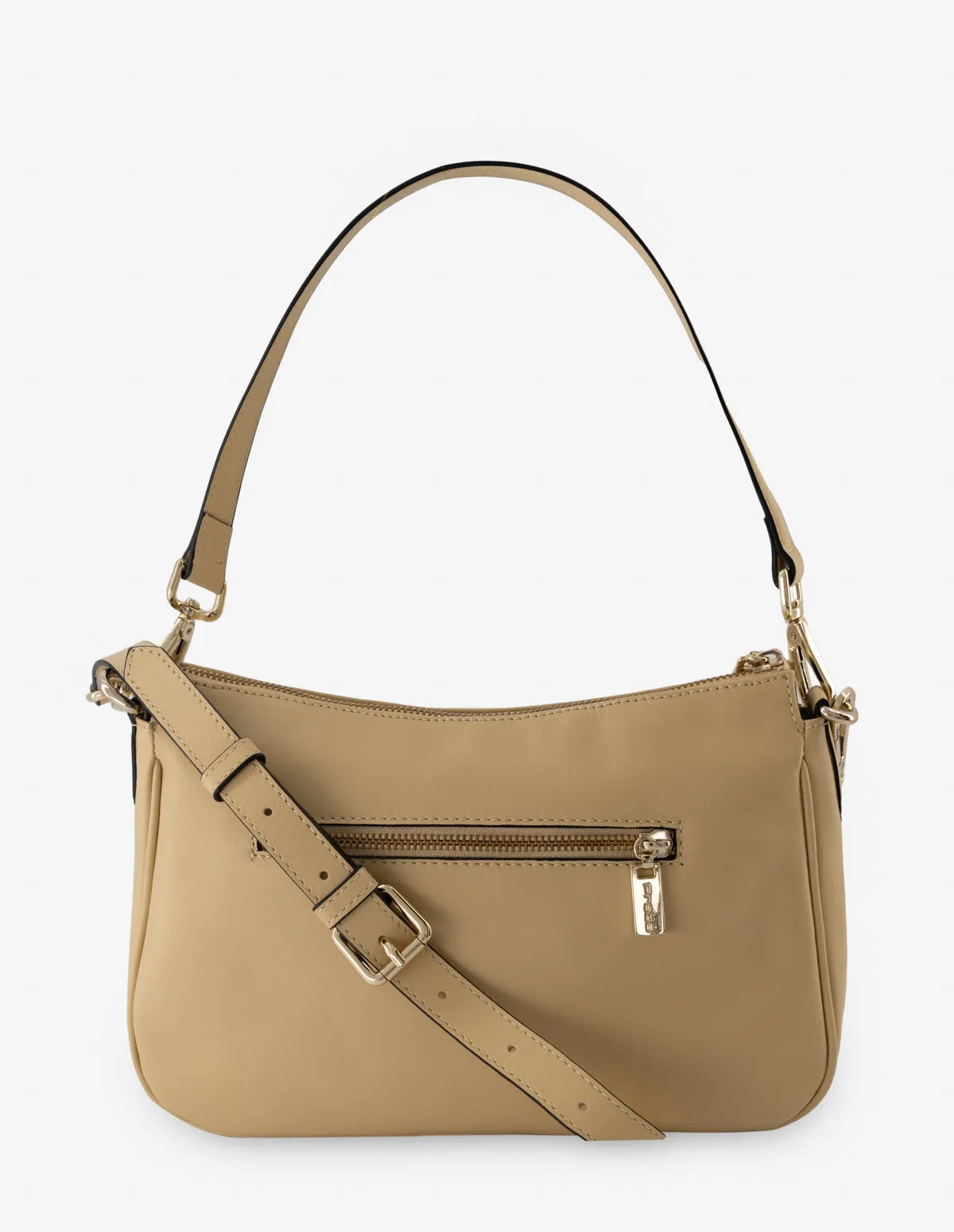 Bolso bandolera con grabado “Pd” en piel color arena para mujer