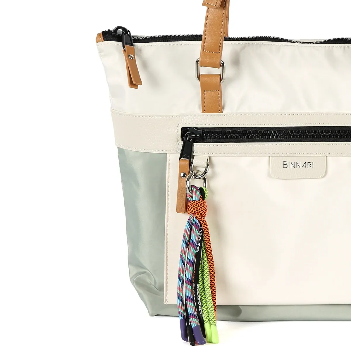 Bolso Binnari Shopper mujer en tejido Begonia verde y negro Cnp19060