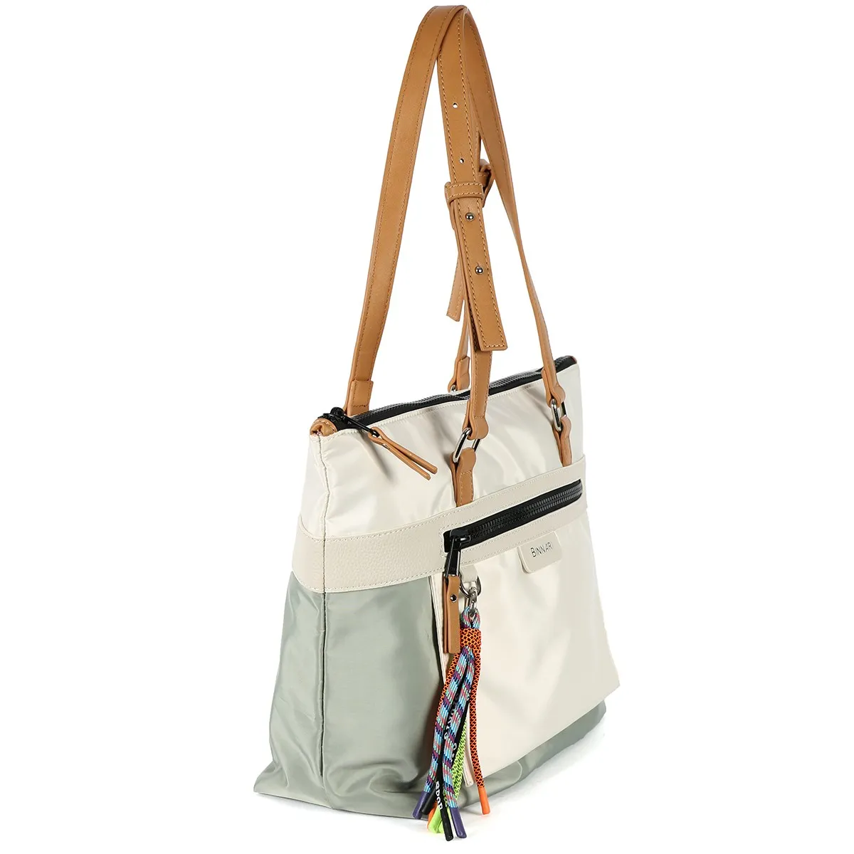 Bolso Binnari Shopper mujer en tejido Begonia verde y negro Cnp19060