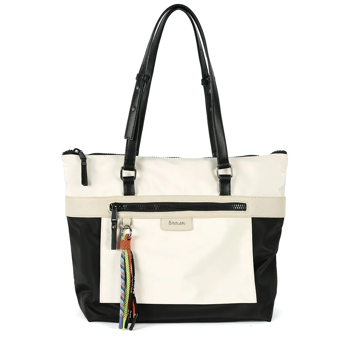Bolso Binnari Shopper mujer en tejido Begonia verde y negro Cnp19060