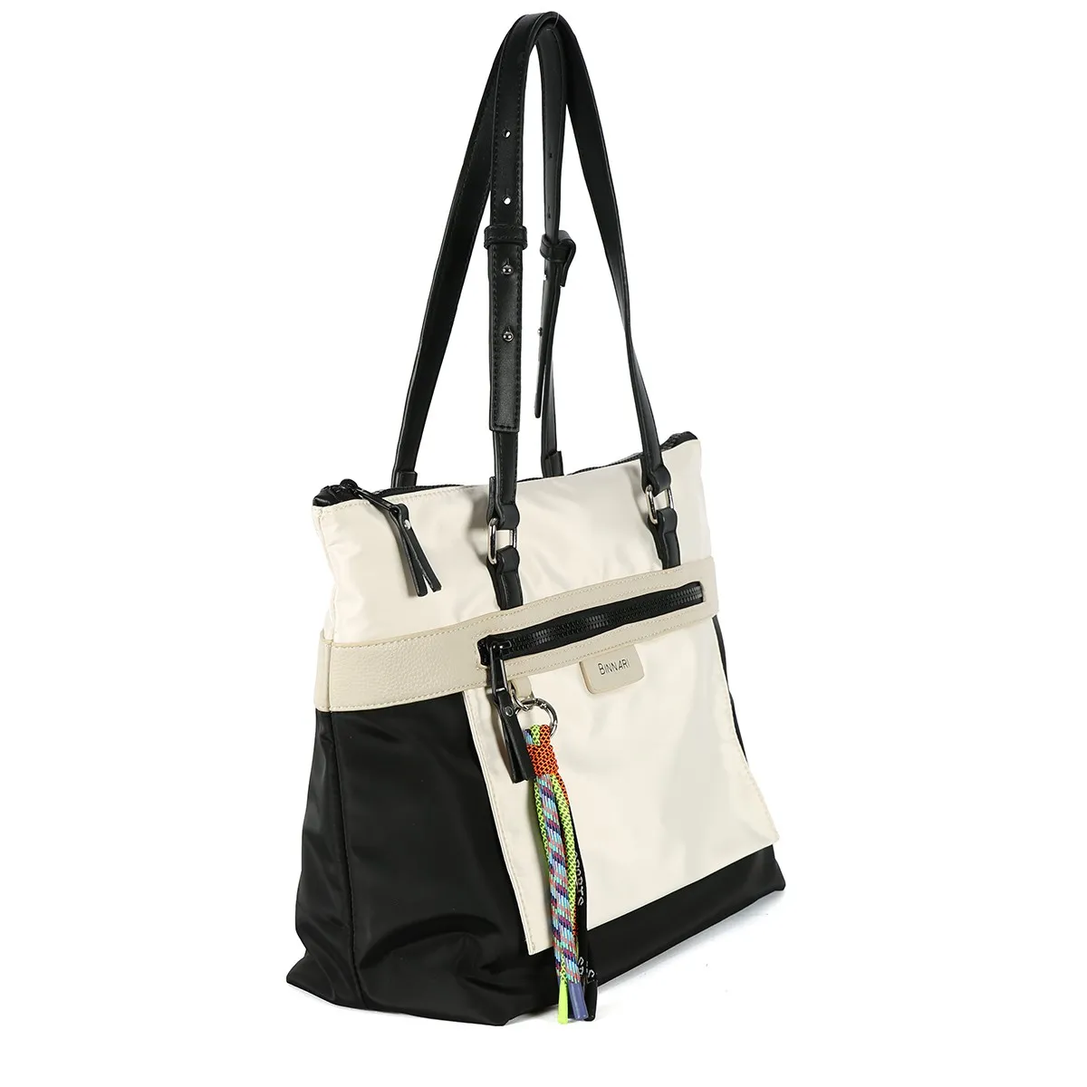 Bolso Binnari Shopper mujer en tejido Begonia verde y negro Cnp19060