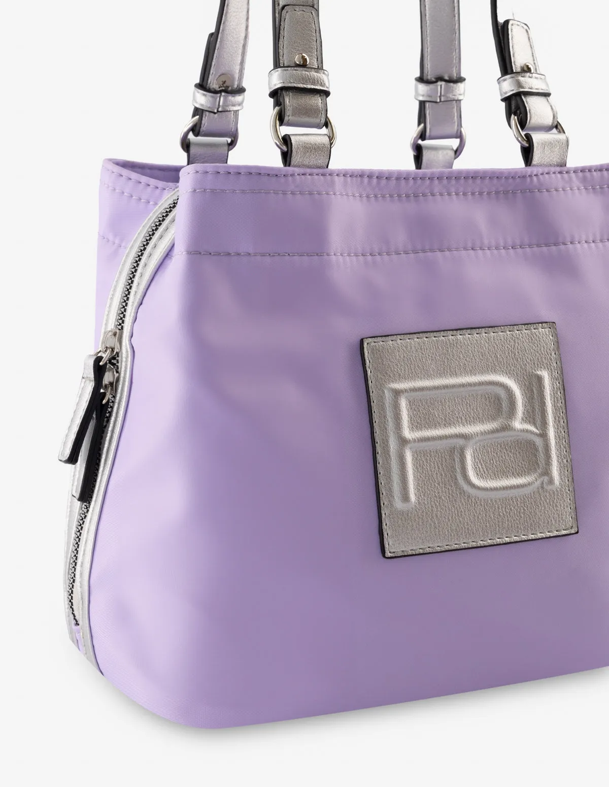 Bolso de mano en nylon color lila con letras Pd para mujer