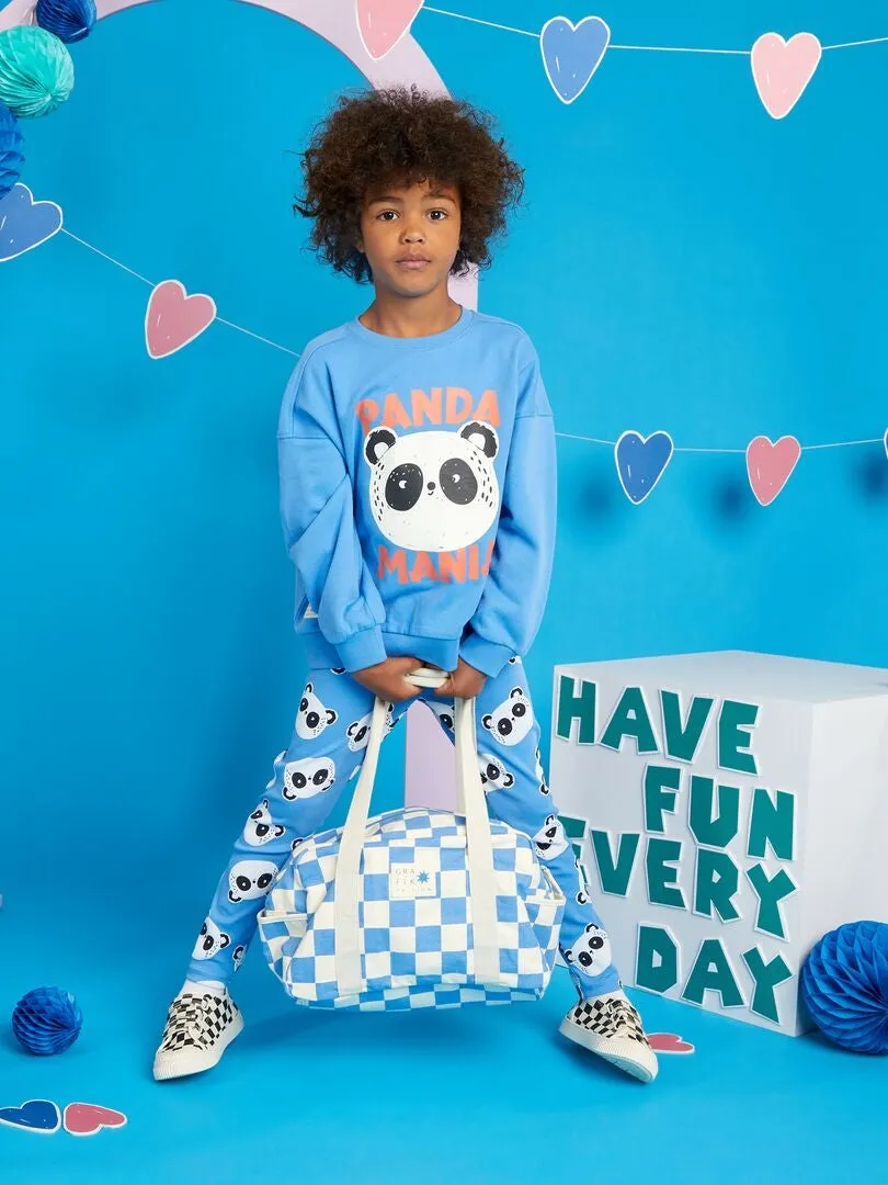 BOLSO FIN DE SEMANA ESTAMPADO DAMERO  AZUL