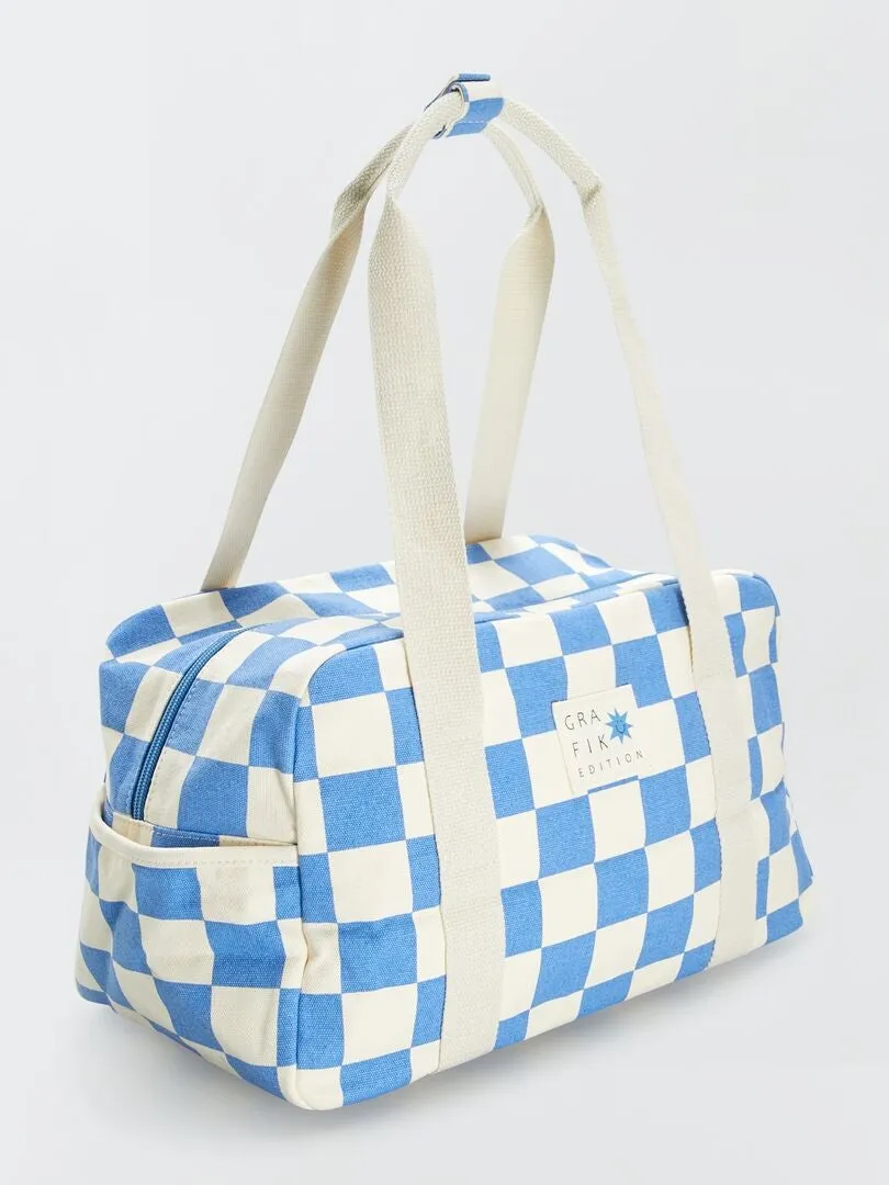 BOLSO FIN DE SEMANA ESTAMPADO DAMERO  AZUL
