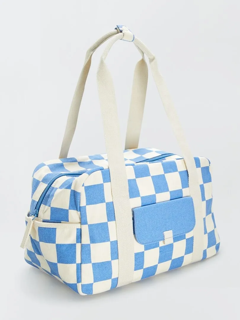 BOLSO FIN DE SEMANA ESTAMPADO DAMERO  AZUL