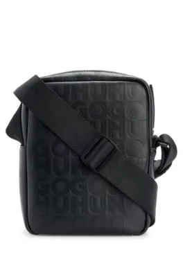 Bolso mensajero en piel sintética con motivo de logo repetido