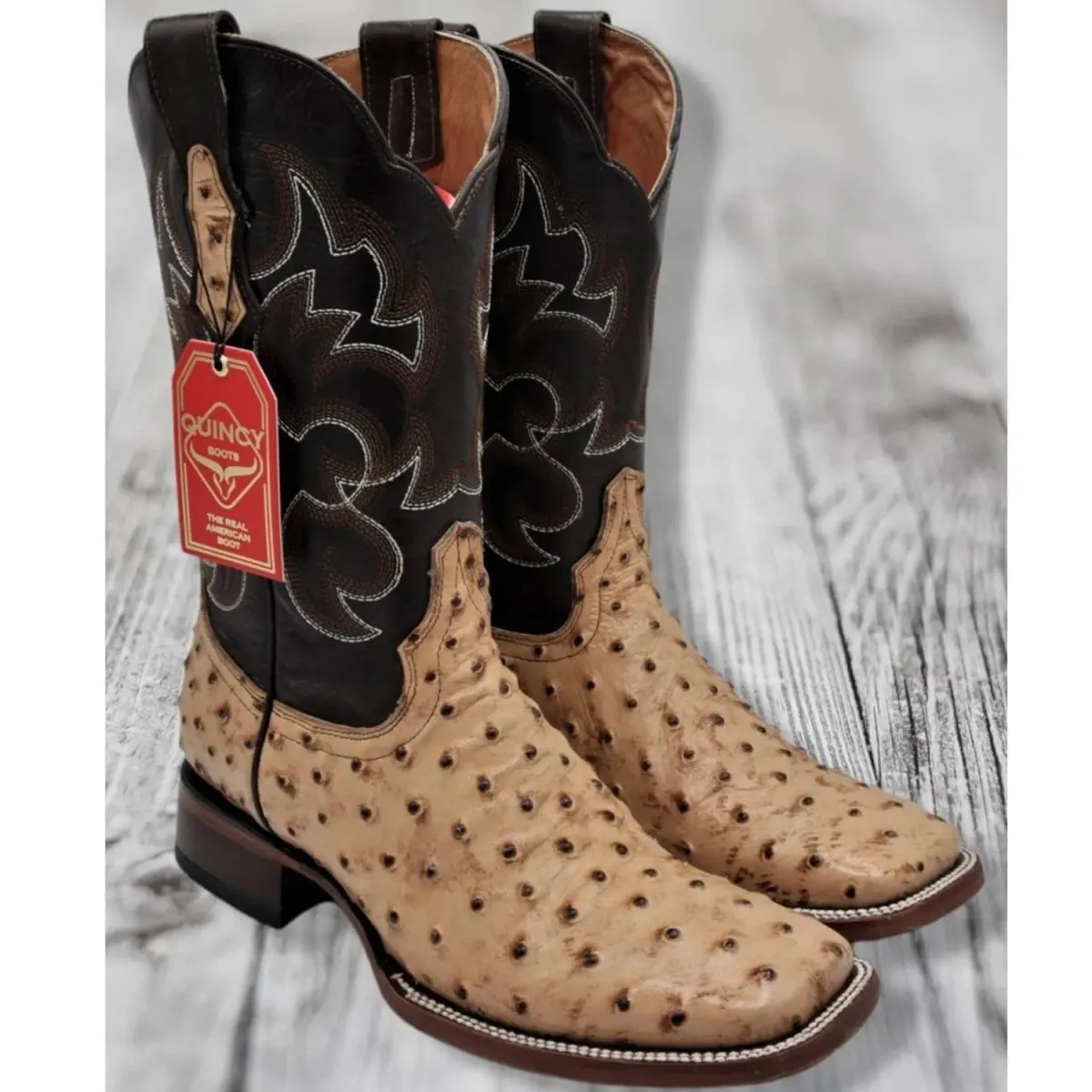 Botas de Avestruz Grabado Horma Rodeo Cuadrada Q822A0311
