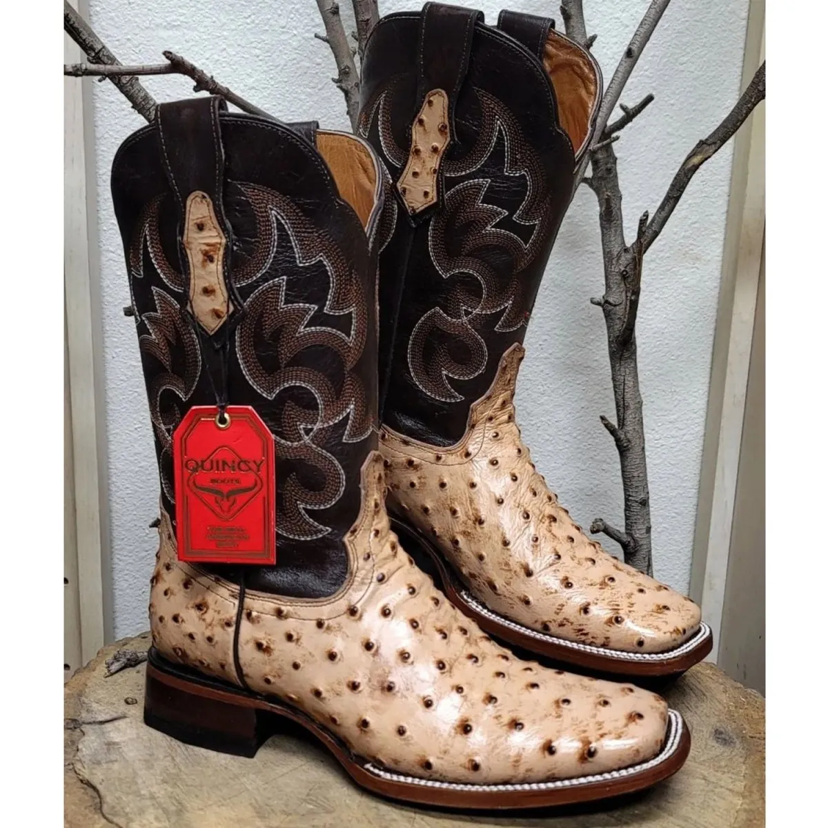 Botas de Avestruz Grabado Horma Rodeo Cuadrada Q822A0311