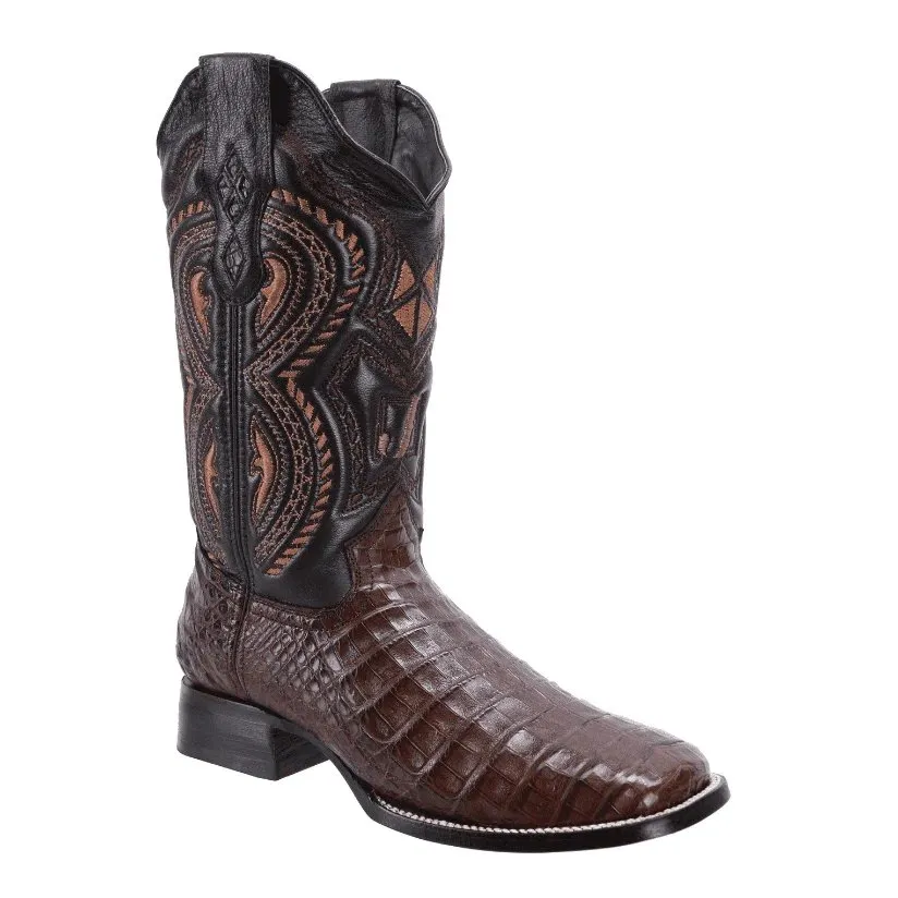 BOTAS DE COCODRILO PANZA ORIGINAL HORMA RODEO CUADRADA COLOR CAFE JB506CAFE