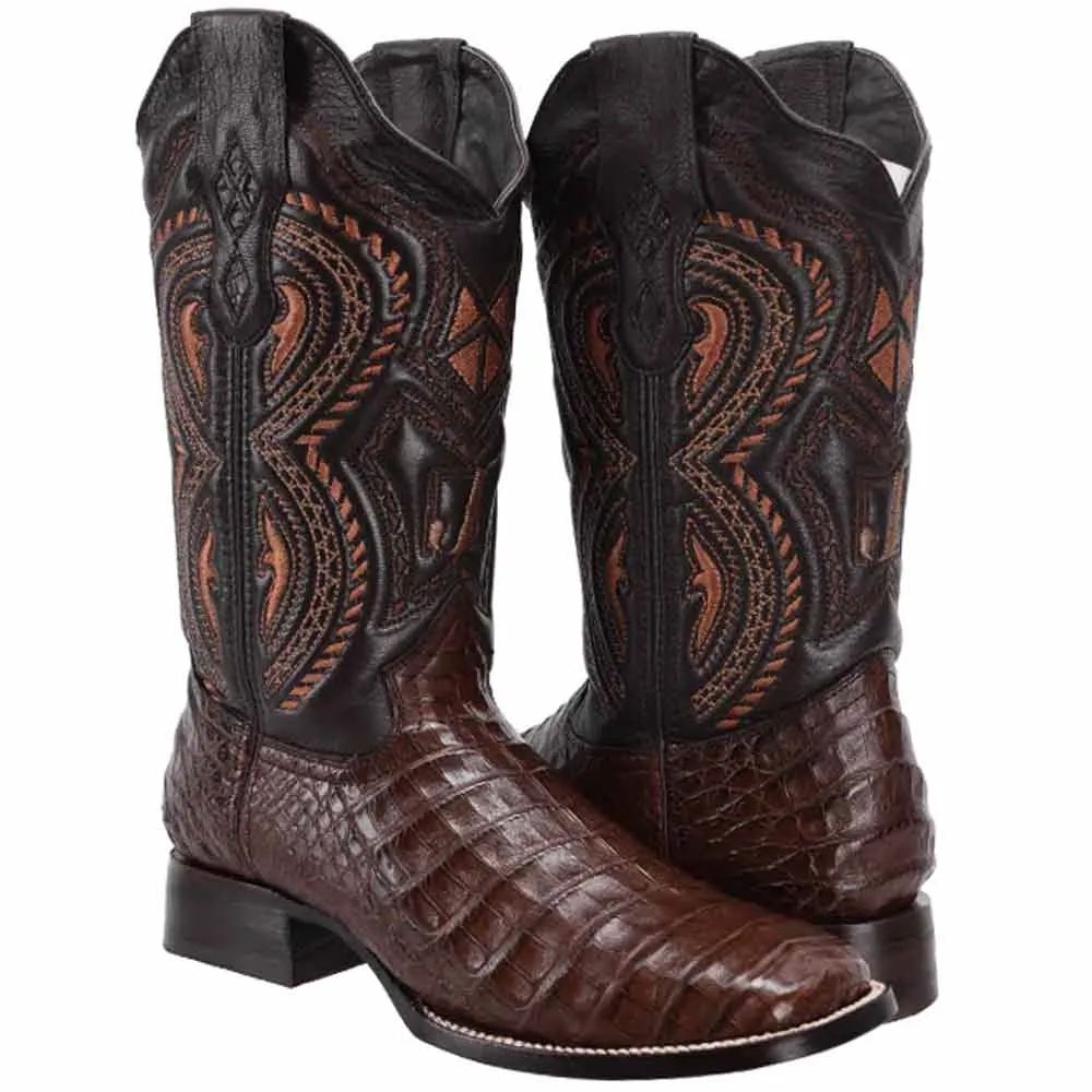 BOTAS DE COCODRILO PANZA ORIGINAL HORMA RODEO CUADRADA COLOR CAFE JB506CAFE