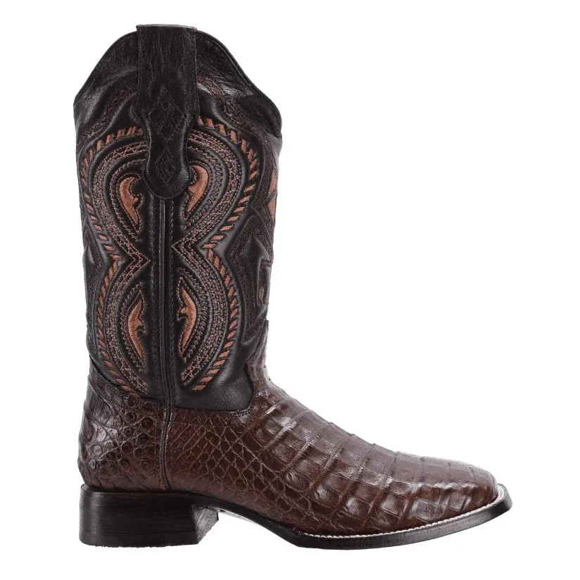BOTAS DE COCODRILO PANZA ORIGINAL HORMA RODEO CUADRADA COLOR CAFE JB506CAFE