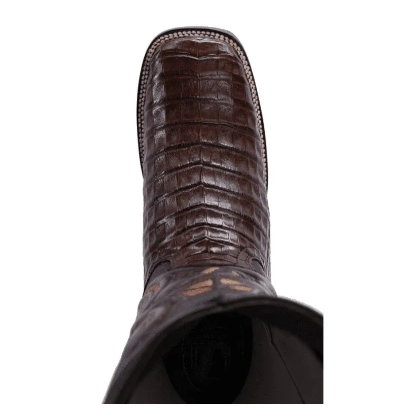 BOTAS DE COCODRILO PANZA ORIGINAL HORMA RODEO CUADRADA COLOR CAFE JB506CAFE