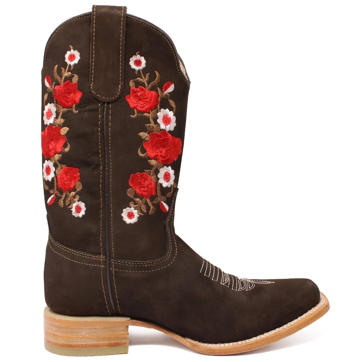 BOTAS DE CUERO ACABADO NOBUCK PARA DAMA CON BORDADO CAFE ROD41507