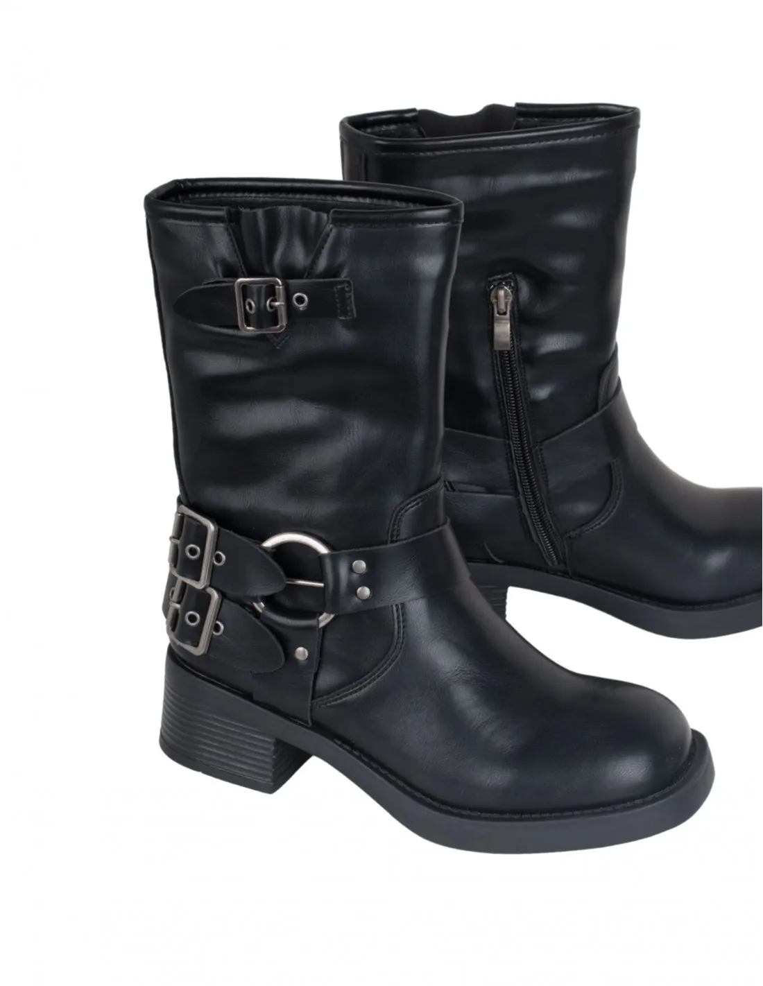 Botas Moteras Con Hebillas Negras