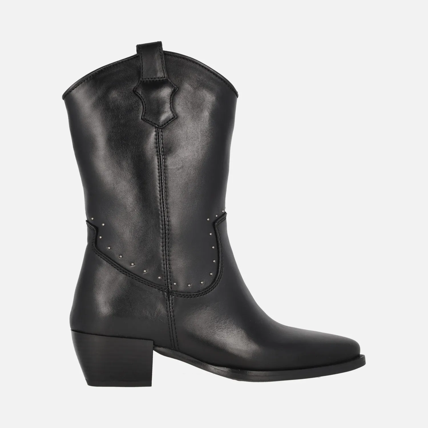 Botas negras de piel Rumba estilo cowboy con detalle de tachas