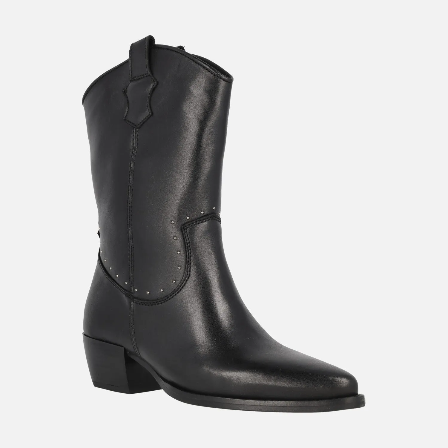 Botas negras de piel Rumba estilo cowboy con detalle de tachas