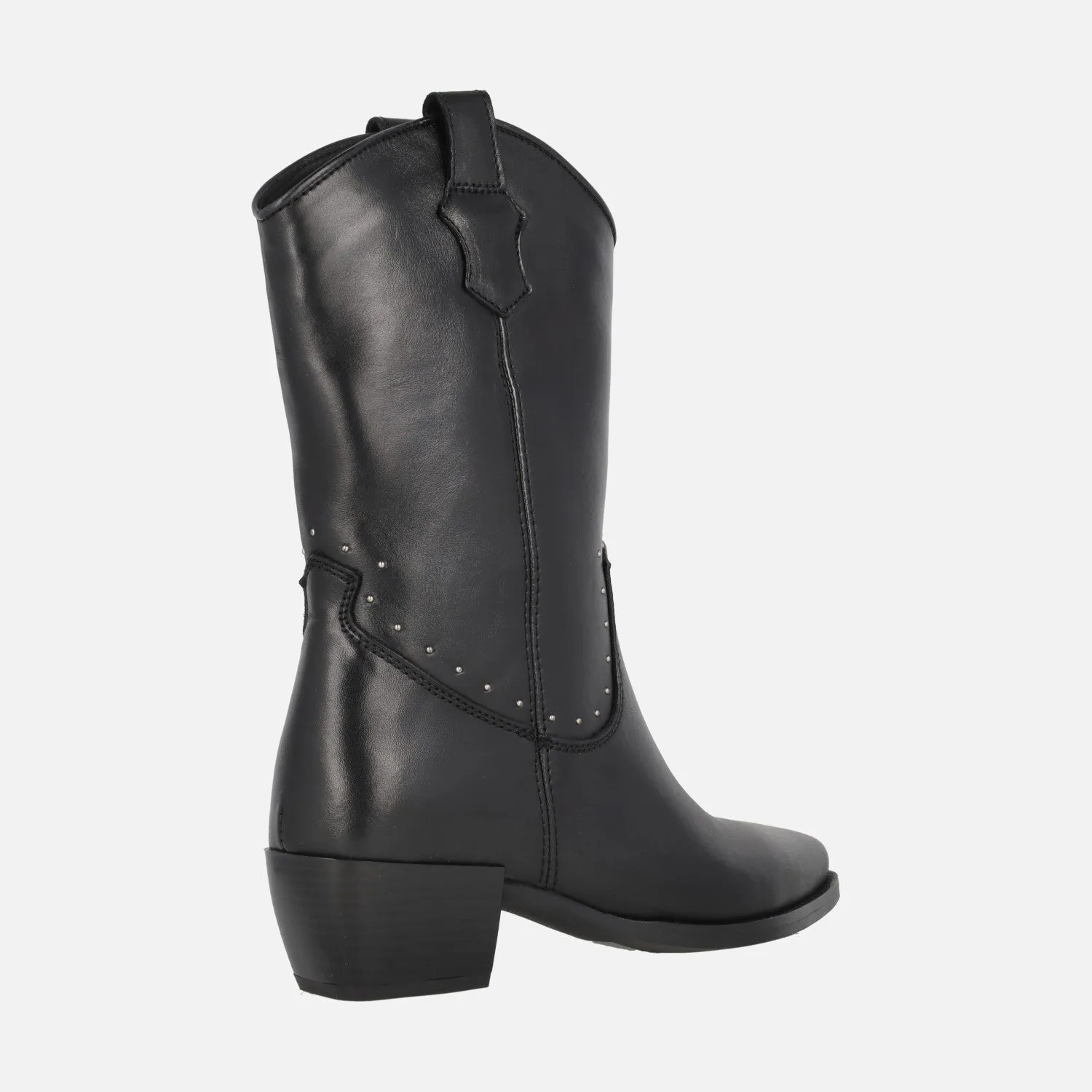 Botas negras de piel Rumba estilo cowboy con detalle de tachas