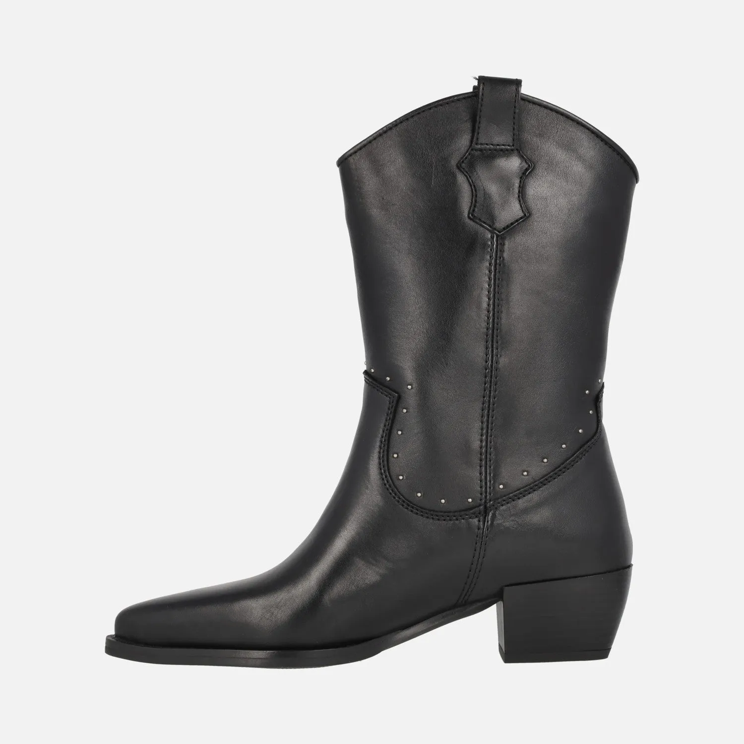 Botas negras de piel Rumba estilo cowboy con detalle de tachas