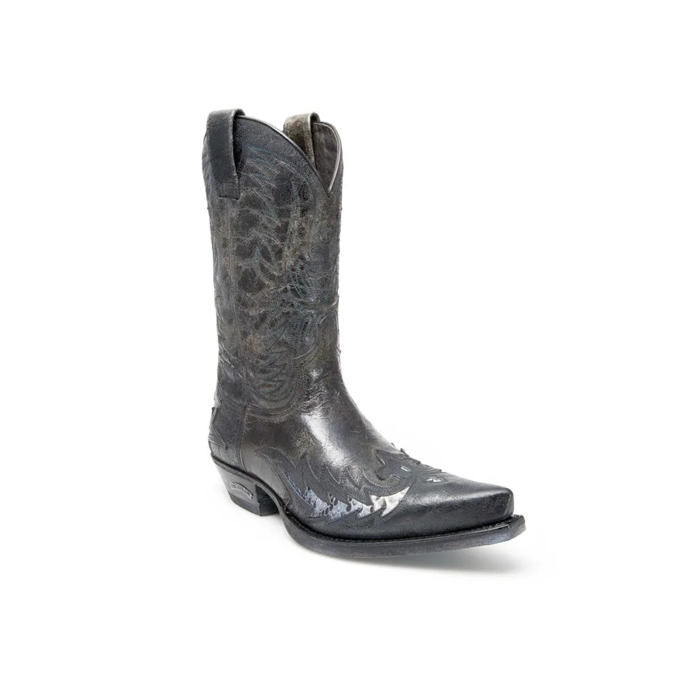 Botas Sendra 12268 Cuervo Western para hombre en cuero negro y piel de serpiente auténtica