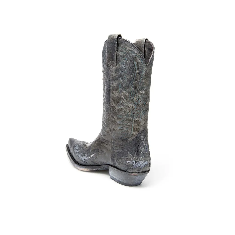 Botas Sendra 12268 Cuervo Western para hombre en cuero negro y piel de serpiente auténtica