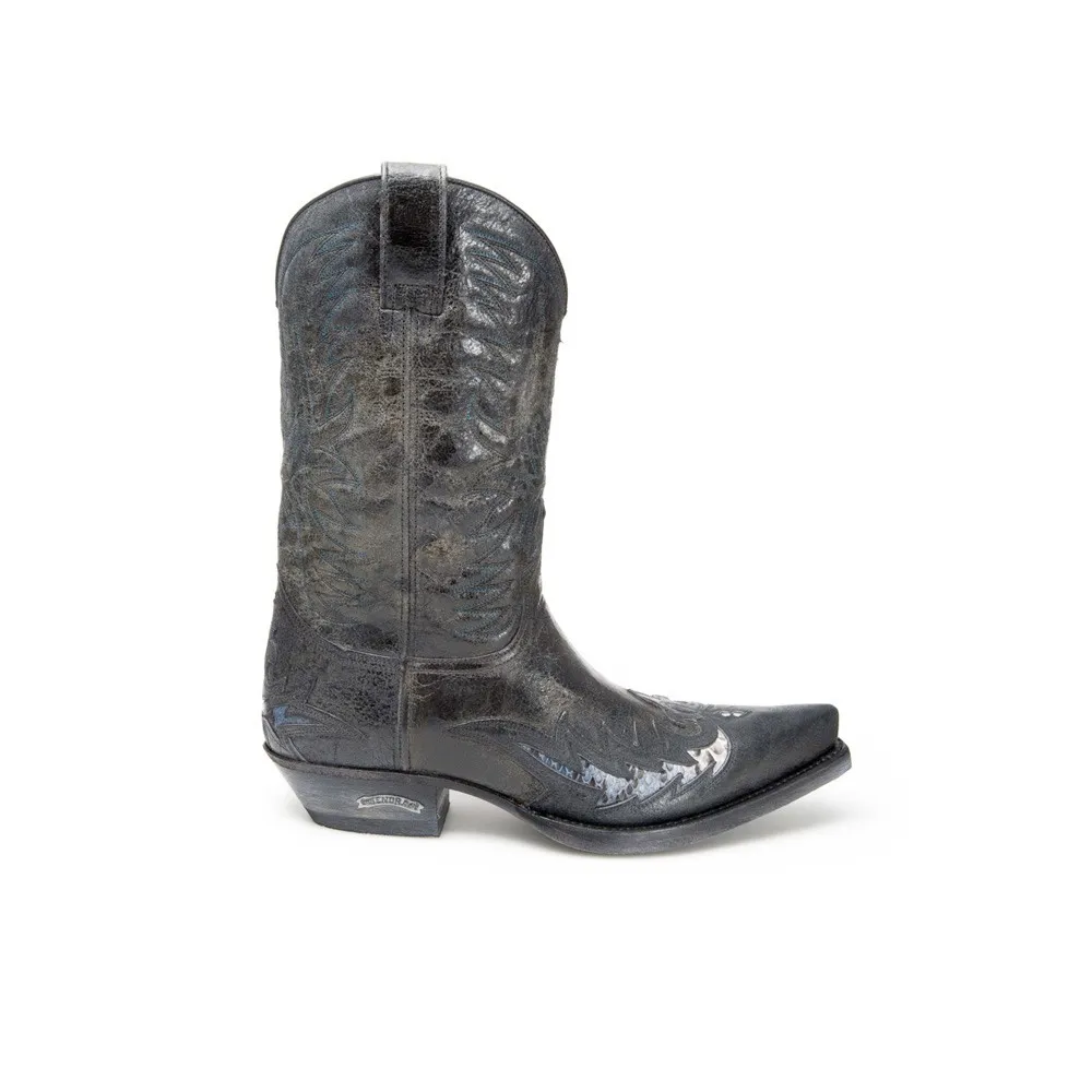 Botas Sendra 12268 Cuervo Western para hombre en cuero negro y piel de serpiente auténtica