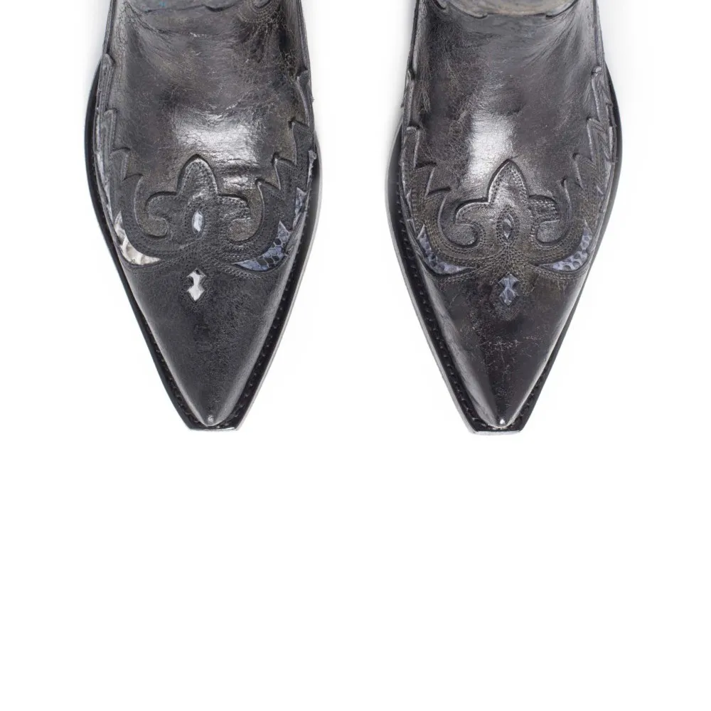 Botas Sendra 12268 Cuervo Western para hombre en cuero negro y piel de serpiente auténtica