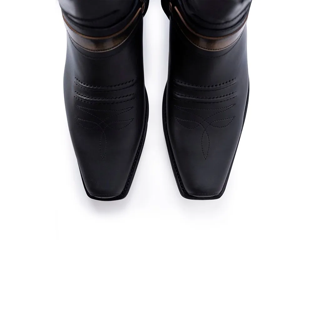 Botas Sendra 13872 Seta 58 Motera para hombre en cuero negro con arnés