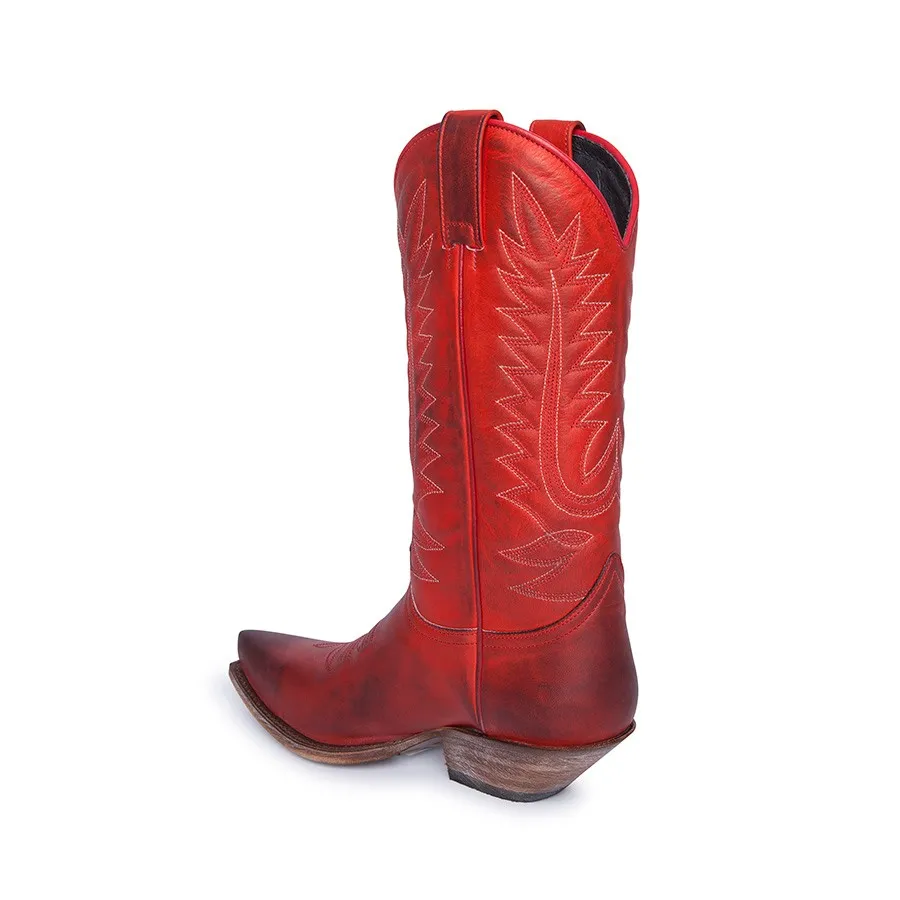 Botas Sendra 14822 Cuervo Western para mujer en cuero rojo