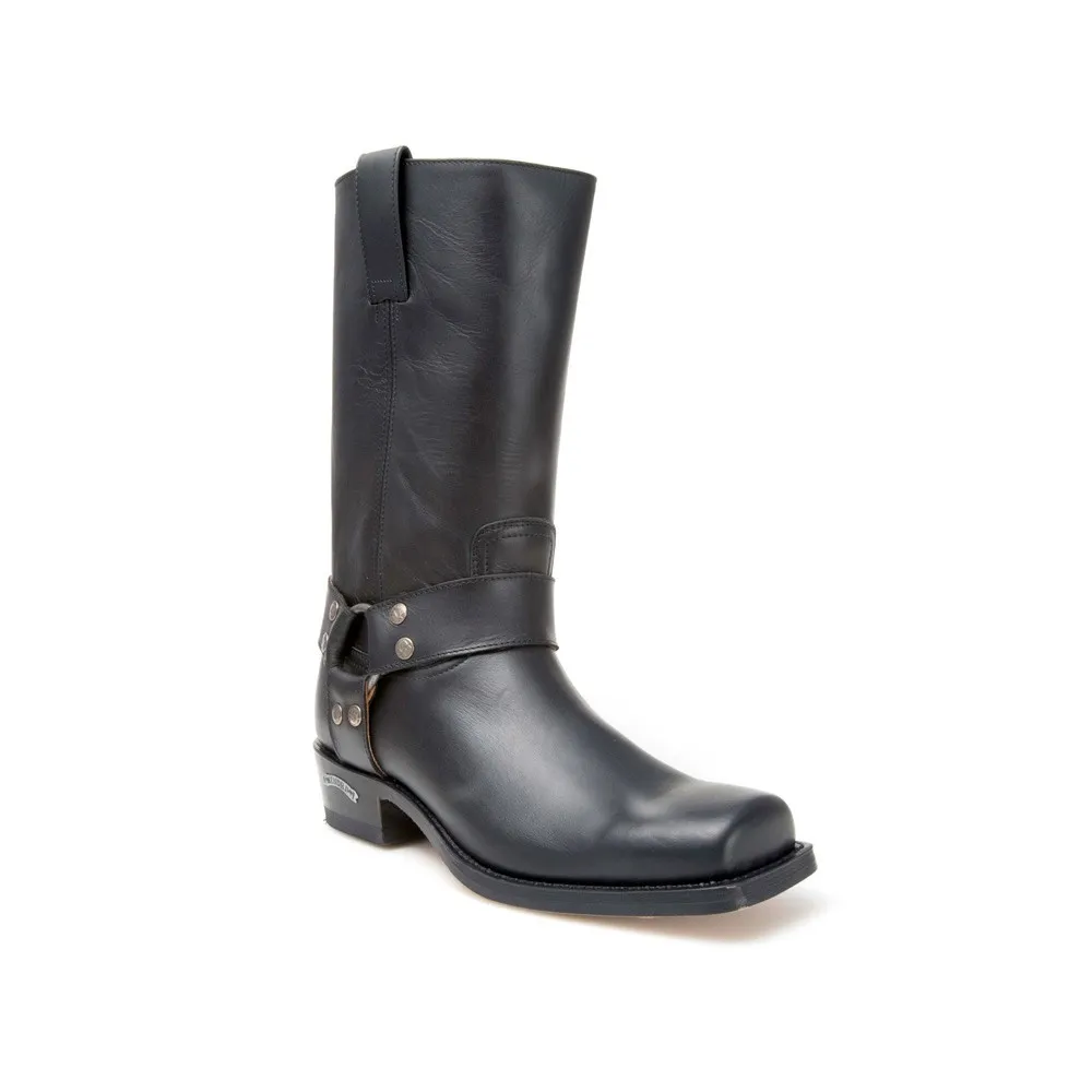 Botas Sendra 1918 Strong Motera para hombre en cuero negro con arnés fijo