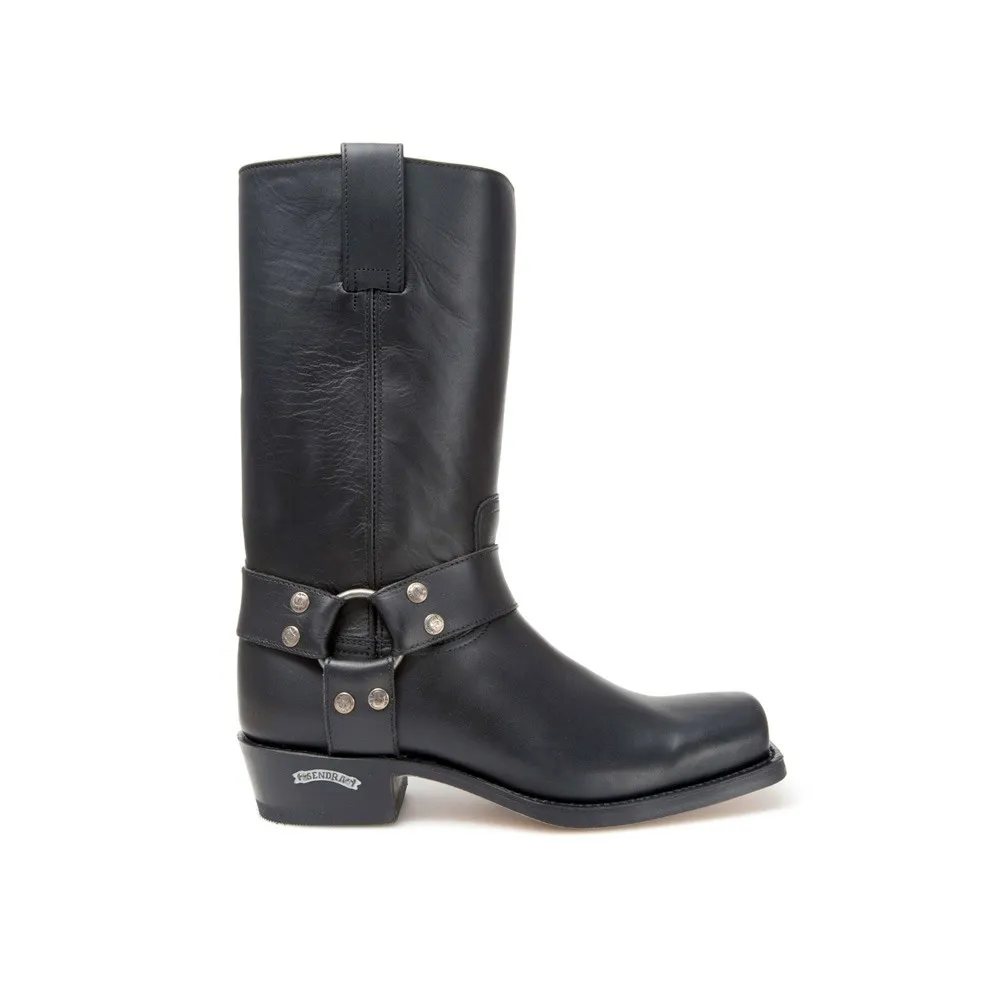 Botas Sendra 1918 Strong Motera para hombre en cuero negro con arnés fijo