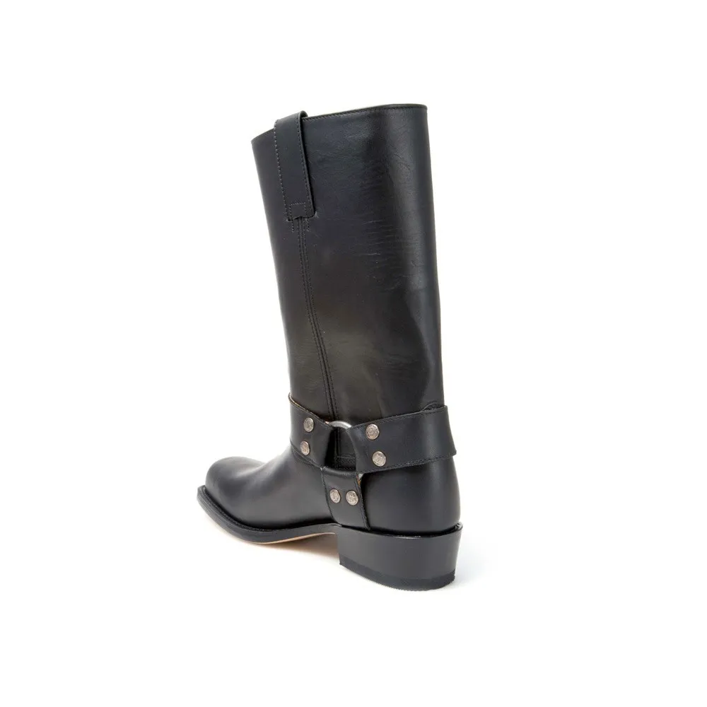 Botas Sendra 1918 Strong Motera para hombre en cuero negro con arnés fijo