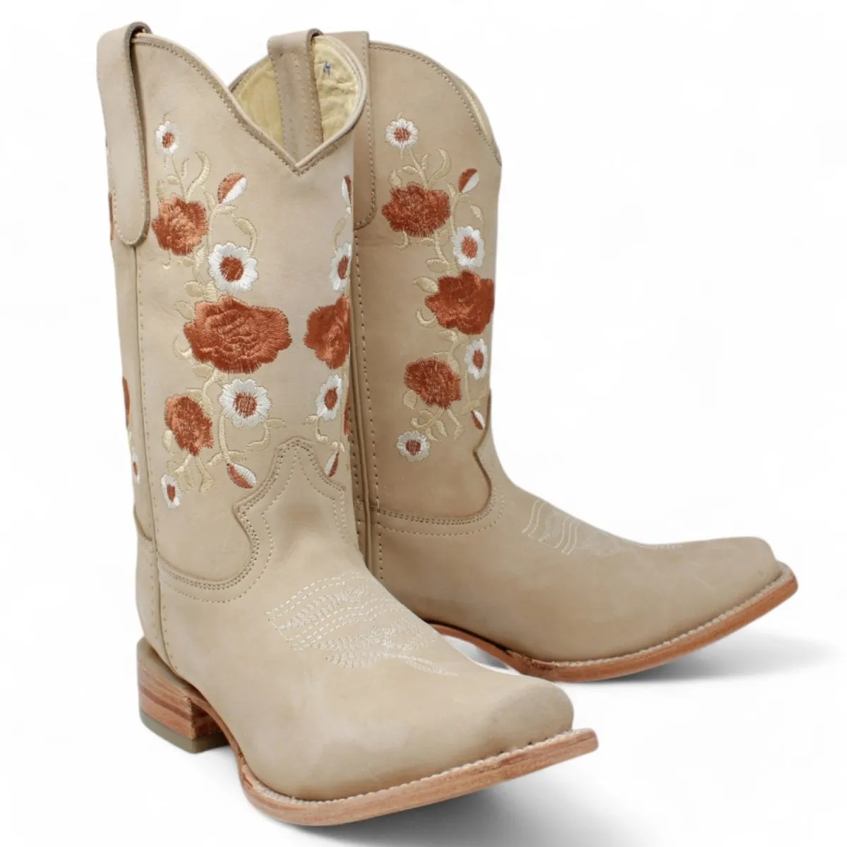 BOTAS VAQUERAS DE CUERO PARA DAMA ACABADO NOBUCK EN HUESO ROD41504